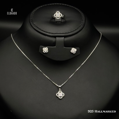 925 Italian Silver Necklace, Earrings & Ring Set for Women