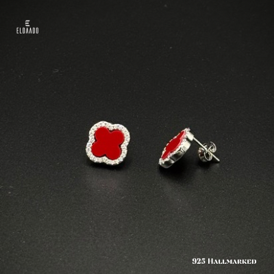925 Italian Silver Lucky Charm Clover Stud Earrings