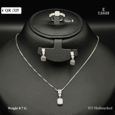 Stylish 925 Italian Silver Women’s Set – Necklace, Earring & Ring, 8.7 Gram