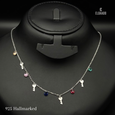 925 Italian Silver Multi-Color Zircone Hanging Necklace for Women-3.7 Gram