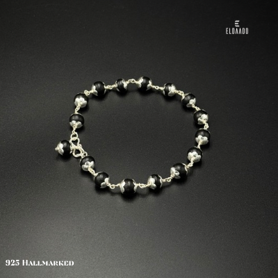 Karungali Beads Bracelet (8 inch + 1 inch extension) with Pure 925 Silver: