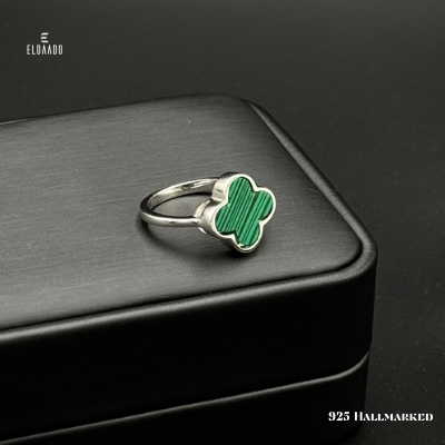 925 Italian Silver VCA-Inspired  Green Enamel Ring