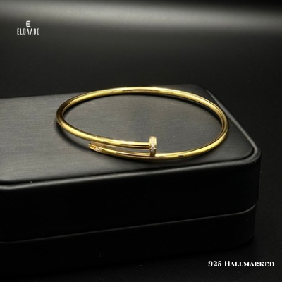 925 Italian Silver Gold-Plated Nail Bangle for Women – Modern Cuff