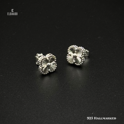 Classic VCA Alhambra Design – 925 Silver Stud Earrings