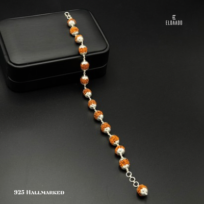 Rudraksha Beads Bracelet (8 inch + 1 inch extension) with Pure 925 Silver