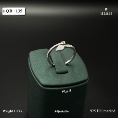 925 Italian Silver Adjustable Ring for Women – 1.8 Gram, Size 8 US
