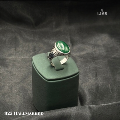 925 Italian Silver Men's Ring with Green Onyx Stone
