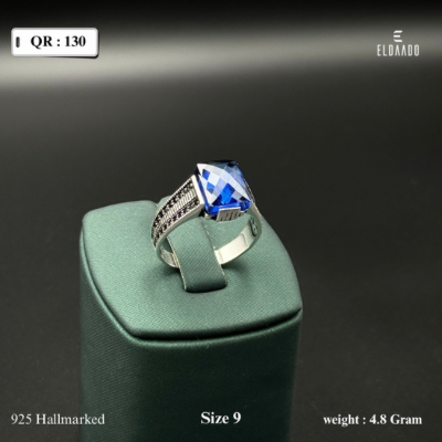 Pure 925 Silver Turkish Style Men’s Ring with Blue Sapphire Stone for Men – 4.8 Gram, US Size 9