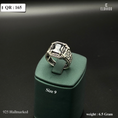 Pure 925 Silver Turkish Style Men’s Ring with Black Stone – 6.5g
