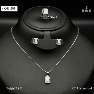 Stylish 925 Italian Silver Women’s Set – Necklace, Earring & Ring, 7.4 Gram