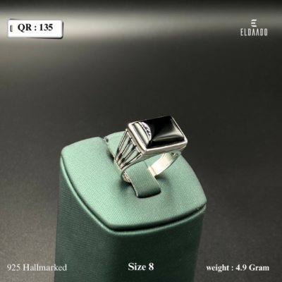Pure 925 Italian Silver Men’s Ring with Black Onyx Stone – 4.9 Gram, Size 8 US