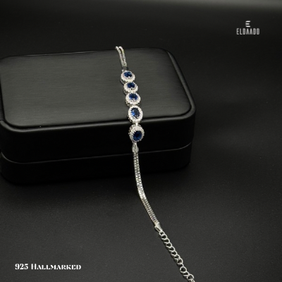 925 Italian Sterling Silver Blue Zircon Stone Bracelet for Women