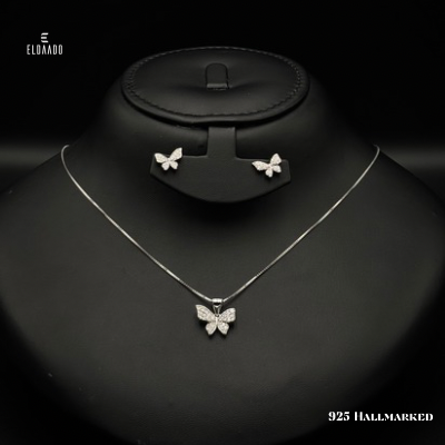 925 Italian Silver Butterfly Necklace & Earring Set for Women