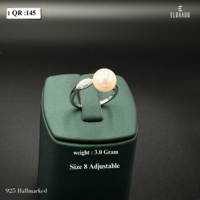 Elegant 925 Italian Silver Adjustable Freshwater Pearl Ring for Women – Size 8, 3 Gram