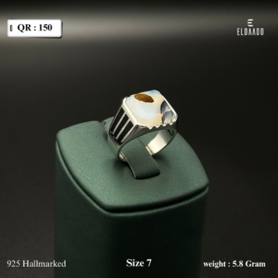 Pure 925 Italian Silver Men’s Ring with Agate Stone – 5.8 Gram, Size 7 US