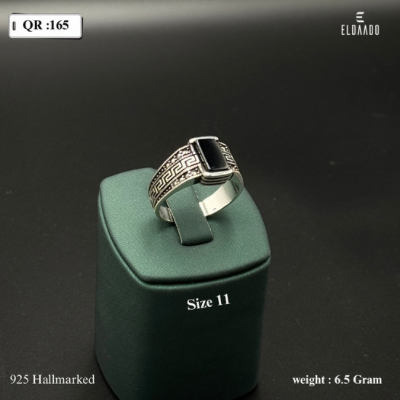Pure 925 Silver Turkish Style Men’s Ring with Black Stone – 6.5g