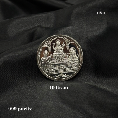 10 Gram Pure 999 Silver Coin – Lakshmi Saraswati Ganesh Design