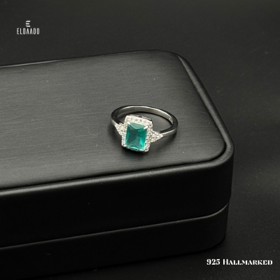 925 Italian Silver Women’s Ring with Blue Aquamarine Color Stone