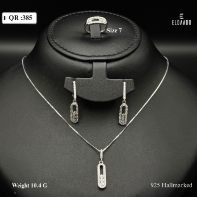 925 Italian Silver Messica Style Necklace, Earrings & Ring Set for Women – 10.4g