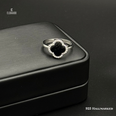 925 Italian Silver VCA Black Onyx Classic Ring for Women