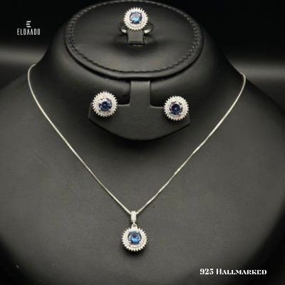 Elegant 925 Silver Women’s Set with Blue Zircon