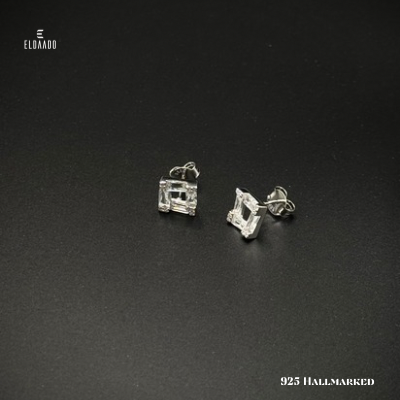 Elegant 925 Silver Baguette-Cut Stud Earrings