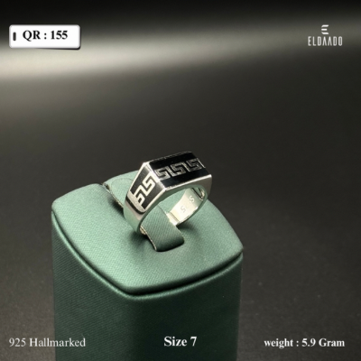 Pure 925 Italian Silver Men’s Black Enamel Coated Ring – Size 7 US, 5.9 Gram, Stylish Modern Design