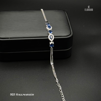 Elegant 925 Italian Silver Women’s Bracelet with Blue Zircon Stones