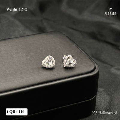 925 Italian Silver Heart-Shaped Zircone Stud Earrings for Women – 1.7g